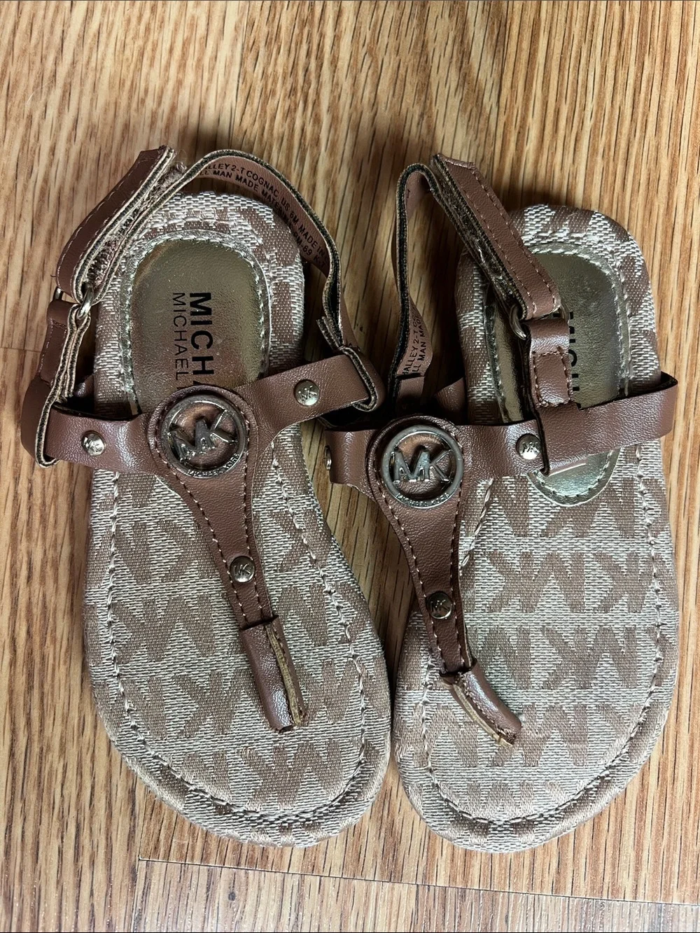 MICHAEL Michael Kors Brown Logo T-Strap Sandals for Toddlers